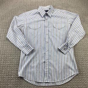 Panhandle Slim Shirt Men Medium M White Blue Striped Button Up Pear Snap Western